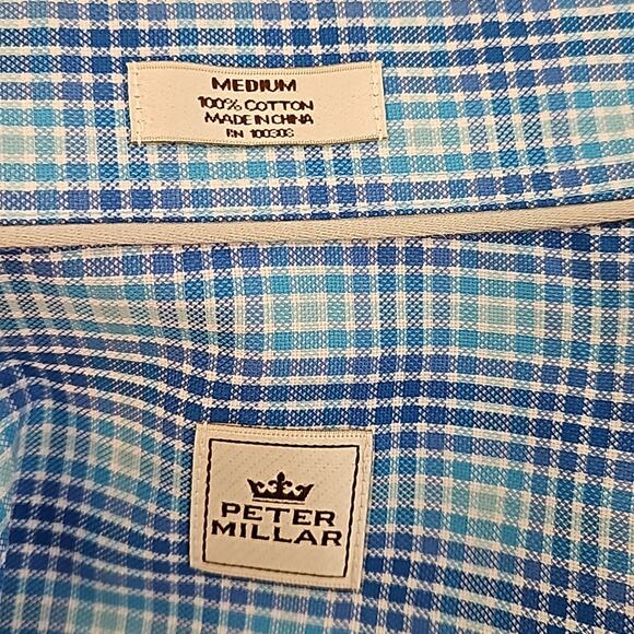 Peter Millar Blue Checker Plaid Long-Sleeve Button-Up Shirt Men's Medium - Picture 9 of 12